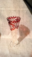 Handgeschliffene Kelch Vase, Überfang Glas, Rot  , Schliff  Vintage