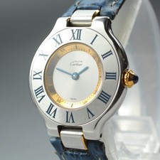 Vintage Cartier Must de Cartier 21 1340 Silber Blau Quarz Damenuhr JAPAN