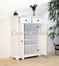 Massivholz Schuhschrank MONA Landhaus 86x120x37cm Fichte massiv weiß gewachst