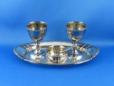 Altes Set 2 Eierbecher Tablett Saliere Gewürzlöffel Alpacca Versilbert Art Déco