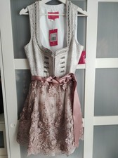 Krüger Madl Dirndl Größe 42 Silber Rosa Neu Spitze Altrosa Mini 