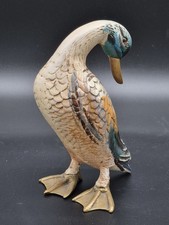 Vintage Malevolti Italy Duck Figurine Hand Painted Brass Feet, Signed 