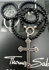 Thomas Sabo Obsidian Perlen Kette Rebel At Heart & Kreuz Charm Anhänger 
