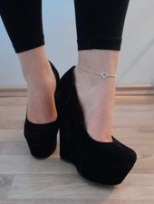 High Heels hoher Keilabsatz schwarze Samt Pumps Größe 35,5 