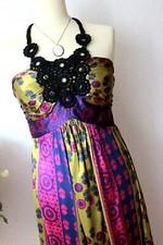 Hale Bob Los Angeles Paris Luxus Seiden-Kleid XS Häkel WIE NEU