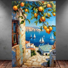 LEINWAND BILD ER XXL ABSTRAKT MEDITERRAN LANDSCHAFT MEER BLICK WAND POSTER P1874