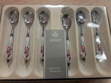 Ostfriesenrose, Teelöffel, Porzellangriff, versilbert, August Warnecke 