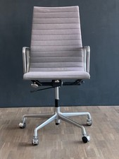 Eames Alu Chair Bürodrehstuhl lange Lehne Grauer Hopsack, Alu poliert!