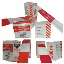 500m Rolle ABSPERRBAND rot-weiß im Karton Flatterband Super Warnband Trassenband