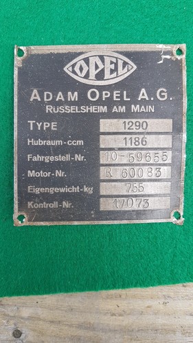 Altes opel 1290 typenschild - opel,