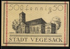 Notgeld Vegesack, 1921, 50 Pfennig, Zeichnung einer Kirche und Stadtwappen 