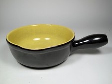 landert fondue topf pfanne vintage gelb schwarz steingut keramik schweiz