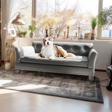 XXL Groß Hundecouch Hundesofa Grau Hundebett Leder Hundekissen mit Rückenlehne