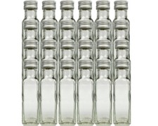 24 Maraska 100 ml leere Glasflaschen Maraska Likörflaschen Flasche Eckig Silber