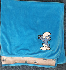 H&M Schlumpf Schlümpfe Decke doppelseitig blau grau 70x70cm Kinderwagen