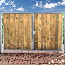 Einfahrtstor 400x180 cm Verzinkt mit Holz Tor 2-flügelig Holztor Gartentor ANNA