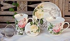 ❀ Wild Rose Kaffee Jumbo Tasse + Unterteller; Teebecher Teetasse Sieb Deckel 105