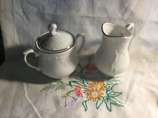 Set-Zuckerdose+Sahnekännchen-Weiß Goldrand Bayreut Gloria Royal Exklusivse-Porz.