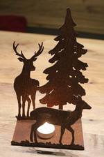 Teelichthalter Edelrost Tanne, Hirsch und Reh,  Weihnachtsdeko 14x25cm