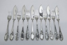 Jugendstil Fischbesteck 12 Teile 800er Silber Halbmond Krone  Düsseldorf 608 g.
