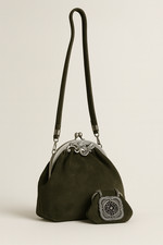 Vintage Wildleder Trachtentasche grün mit Geldbörse | Leder Crossbody Dirndl Bag