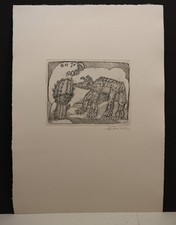 Künstler der Moderne - Koyote und Kaktus in der Wüste - SW-Radierung - 6/174