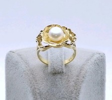 Ring 375er Gold mit Perle 9kt Goldring - Perlenring  Gr. 57