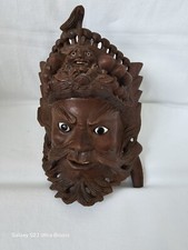 Antike Bali Wandmaske -Wooden Genghis Khan m.Glas-Auge Handmade Geschnitzt...