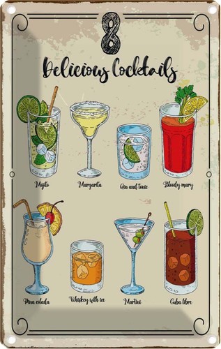 Blechschild 18x12 cocktails - blechschild,