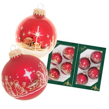 Krebs Glas Lauscha Weihnachtskugel-Set - 8 Kugeln in Glanz & Satin-Rot 