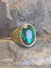 Herren Ring Gr 55 in Gold sehr auffällig und großer grüner fetter Stein Sammler