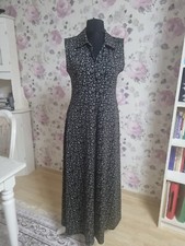 Damen Kleid lang ärmellos M 38/40 Schwarz Blumen Elbise Tesettür
