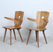 Zwei brutalistische Stühle mit Armlehnen – Eiche massiv | 1970er Jahre | Vintage