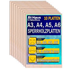 AtHaus® 10 x Sperrholzplatten 3-6mm Birkenholz Laserschnitt CNC Holz-Zuschnitt