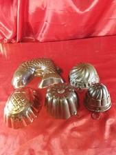 5 Alte Gugelhupf Form Backform Fisch ? Ananas ? Kupfer Verzinkt Gemarkt (5695)