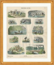 Fischer-Freuden und Leiden Regen Netz Angel Münchener Bilderbogen 208 Gerahmt