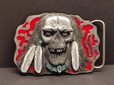 Buckle/Gürtelschnalle INDIANER SKULL, Vintage 80/90er, Buckles of America, Zinn.