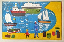 Marlene Reidel, Kasimirs Weltreise: Hafen, Holzschnitt, handsigniert