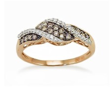 10K Rose Gold Schokobraun Diamantring Band .21ct Twist Design Weiß Akzent Ring