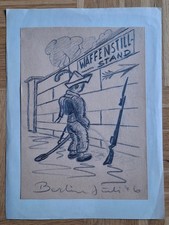 Original Bleistiftzeichnung Karikatur 1946 Berlin Waffenstillstand 14 x 19 cm