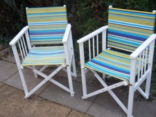 Paar Regiestühle für Strand Garten Terrasse Holz weiß klappbar --Gebraucht--