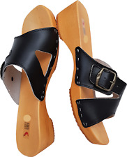 HOLZ (e) CLOGS  Holz Pantolette Gr.36 Echt Leder, *SCHWARZ* (491)
