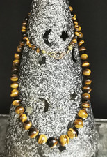 Kette Tigerauge Perlen im Verlauf Heilsteine 45 cm anmutig schön 30,7g vintage