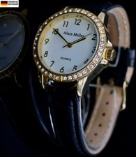 Alain Miller Damen Frauen Armband Uhr Schwarz Gold Farben Damenuhr Crystal 01