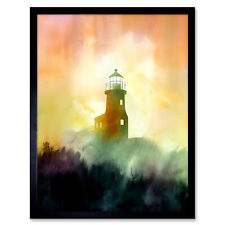 Leuchtturm im Nebel Aquarell