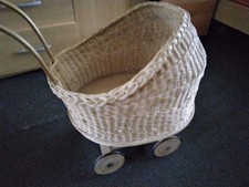 Puppenwagen aus Korbgeflecht ecru, Puppenwagen aus Holz für 3-5 Jahre