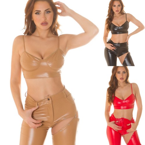 Damen kunstleder bustier crop - kunstleder,