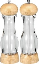 2er Set Pfeffermühle 21,5 cm Acryl Transparent Holz Keramik Mahlwerk Salzmühle