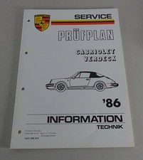 Werkstatthandbuch / Porsche 911 Carrera 3,2 Cabrio Prüfplan el. Verdeck 1986