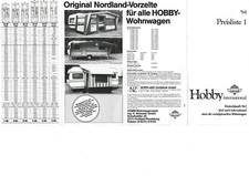 HOBBY 1984 - WOHNWAGEN PREISLISTE - CAMPING - CARAVANING
